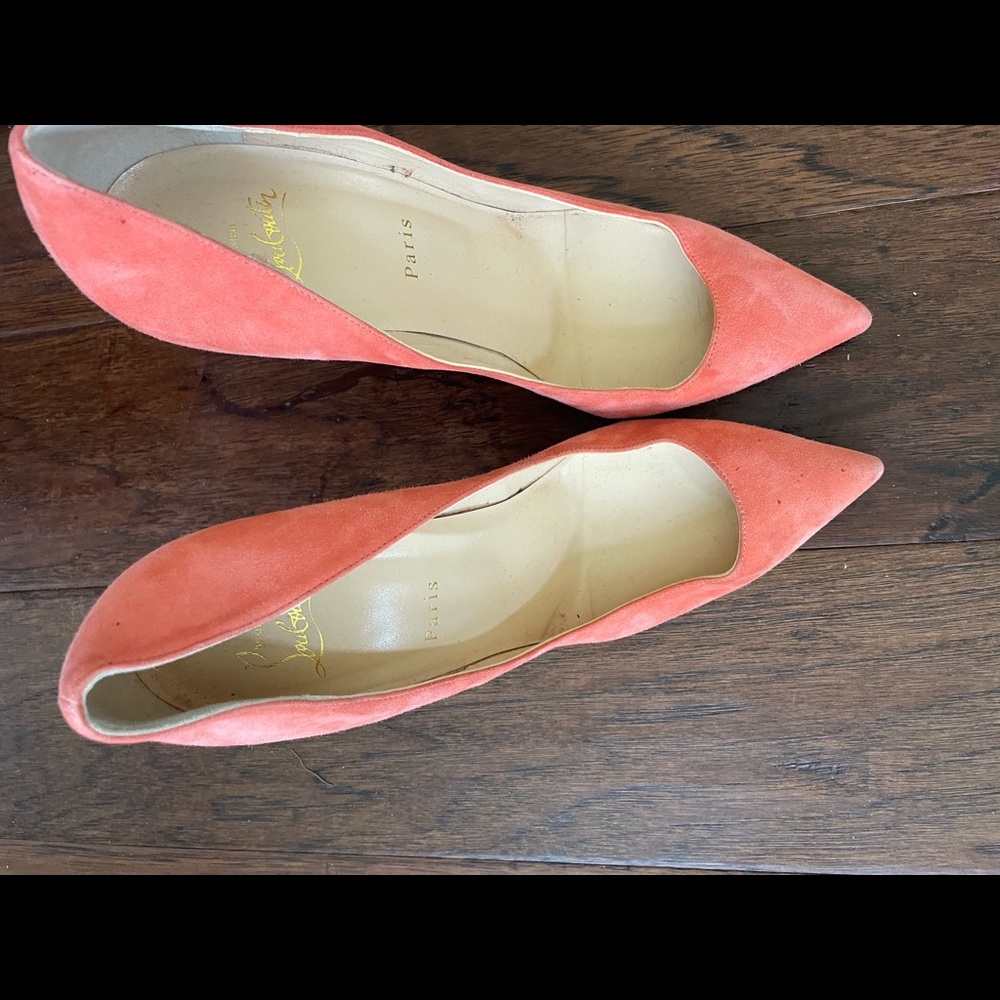 Christian Louboutin peach suede pigalle follies heel 100